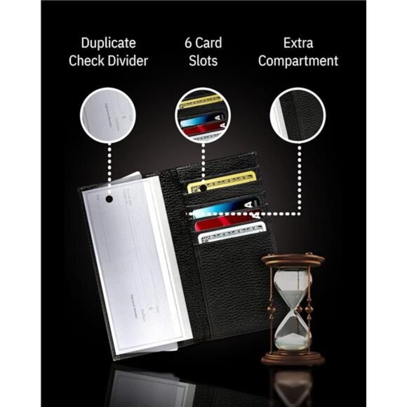 Genuine Leather Checkbook Cover For Women & Men - Checks Card Wallet RFID - Picture 4 of 7